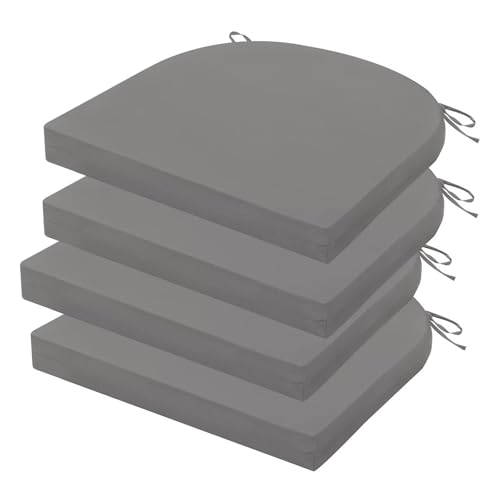 Outdoor Chair Cushions Set of 4, 17 x 16 Inch Patio Chair Cushions for Outdoor Furniture, Water Resistant, Non-Slip Ties (Light Grey) - color: 1 - Light Grey, size: 17x16x2|4 Pack