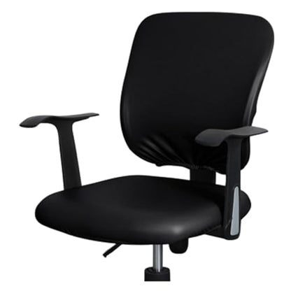 Tallew 4 Pcs Office Chair Covers PU Leather Office Desk Accessories Universal Computer Chairs Cover Stretchable Protective Chair Seat Covers Desk Armrest Cover Slipcovers Rotating Backrest (Black) - color: Black