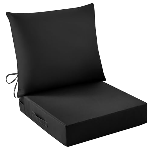 IASEAHK Outdoor Seat Cushion Set, Waterproof & Fade Resistant Patio Chair Cushions, Outdoors Cushion for Patio Furniture, 24 x 24 x 5.75 Inch, Outdoor Couch Cushions with Handle and Ties, Black - color: Black, size: 24*24+5.75/25*22.5