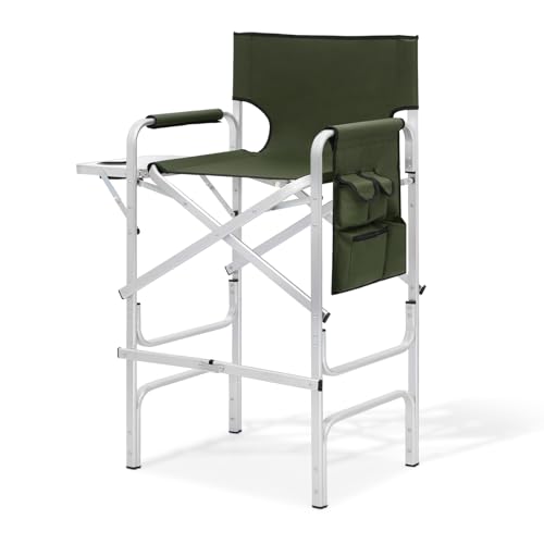 MoNiBloom 44.5'' Tall Makeup Artist Director Chair, Foldable Portable Aluminum Frame Folding Chair with Side Table, Cup Holder and Storage Pockets, 250 lbs Capacity, Dark Green - color: Dark Green, size: 23.5" x 17" x 44.5" (1 Pack)