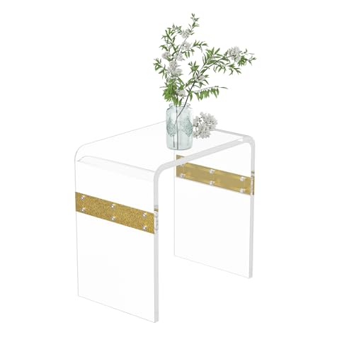 Dethan Clear Acrylic Accent Table, 16.3" x 12.0" x 18.1" U-Shape Modern Lucite End Table for Living Room and Bedroom Home Décor, (Gloden)