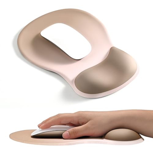 EooCoo Ergonomic Mouse Pad with Gel Wrist Rest Support Middle Concave Design, Relieve Wrist Pain Mousepad, Non-Slip Base for Laptop, Office Desk Accessories, Carpal Tunnel Syndrome - color: Khaki