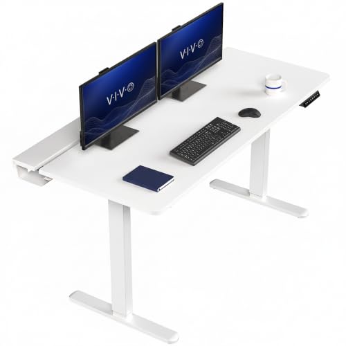 VIVO White 60 x 30 in Stand Up Desk, DESK-KIT-1W6-P3W | Electric, Holds 220 lbs, Sit Stand, Height Adjustable Table, Cable Tray, Full-Size Mouse Pad, Office Furniture, White Frame - color: White Top / White Frame, size: 60 x 30