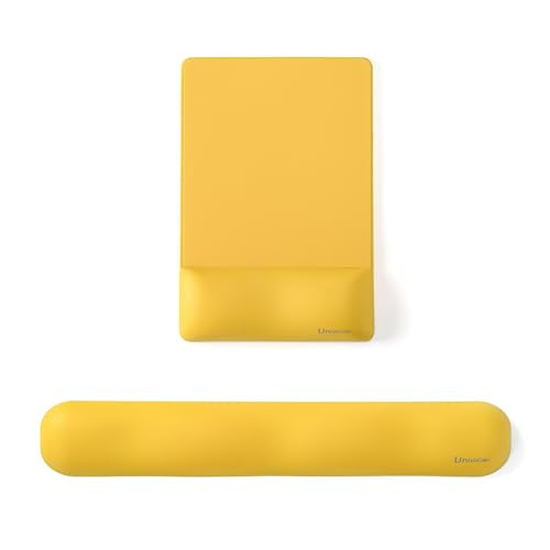 UnivoColors Design-Wave Set of Keyboad Wrist Rest & Mouce Pad,Artificial Sheepskin+Memory Foam+Ergonomic+Anti-Slip Gel, Resilience Support During Work and Gaming,Keyboard Accessory,Yellow - color: Km_yellow, style: Keyboard Wrist Rest & Mousepad Suit