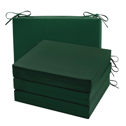 Cozyide Outdoor Chair Cushions, Waterproof Patio Seat Cushions with Adjustable Straps, Square Corner Patio Chair Cushions for Garden, Dark Green, 18.5x16x3 Inch (Pack of 4) - color: Dark Green, size: 18.5x16x3 Inch (Pack of 4)
