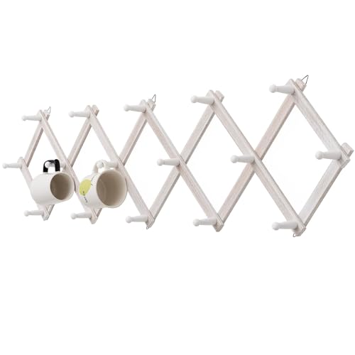 SCUNDA Rustic Wall Mounted Coat Rack with Space Saving Accordion Design, Expandable Wall Mount Coat Rack with 16 Wood Hooks, Modern Farmhouse Wall Décor for Living Room, Entryway(Shabby White) - color: Rustic White, size: 16 Hooks