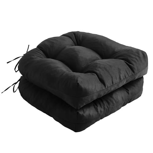 IPYNBAP Outdoor Chair Cushions Set of 2, Patio Chair Cushions with Ties, 17x17+4” Tufted Outdoor Seat Cushions, Waterproof Patio Furniture Cushions, Outdoor Dining Chair Pads, Black - color: Black, size: 17*17+4”/2pcs