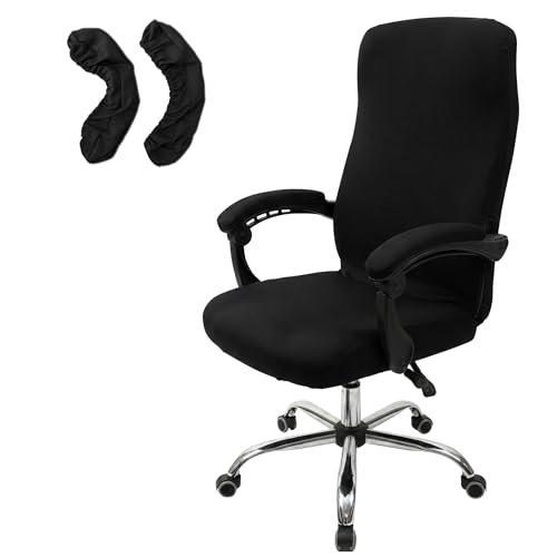 WOMACO Office Chair Covers, Stretch Computer Chair Cover with Armrest Covers, Universal Boss Chair Covers Modern Simplism Style High Back Chair Slipcover (Black, Large) - color: 1-black