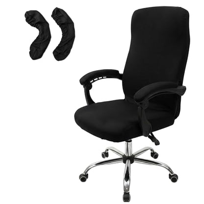 WOMACO Office Chair Covers, Stretch Computer Chair Cover with Armrest Covers, Universal Boss Chair Covers Modern Simplism Style High Back Chair Slipcover (Black, Large) - color: 1-black