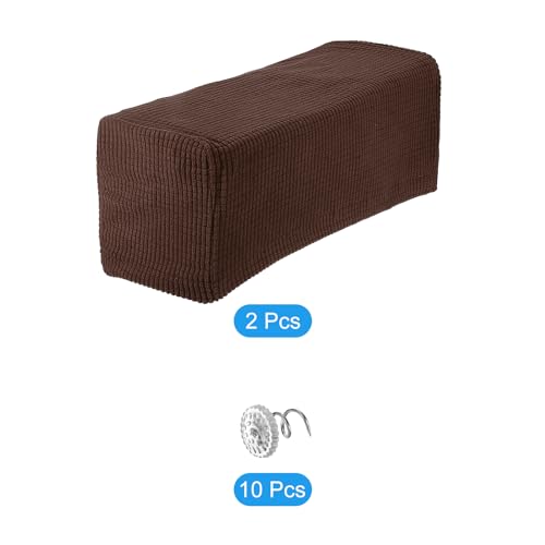 uxcell 2pcs Stretch Armrest Covers for Chairs/Sofas, Couch Arm Covers with Twist Pin, Furniture Protector Slipcovers Brown - color: Brown