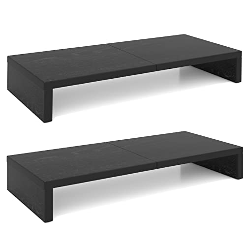 TEAMIX 2 Pack Monitor Stand Riser-20 inch, Black Desktop Stand for PC/TV/Laptop/Printer, Keyboard Shelf Organizer Wood Monitor Riser with Storage - color: Black, size: 2 Pack-20 inch