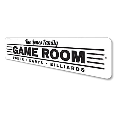 Game Room Sign, Family Name Sign, Custom Poker Darts Billiards Sign, Man Cave Aluminum Decor - 3" x 13" - size: 0) 3 x 13 Inches