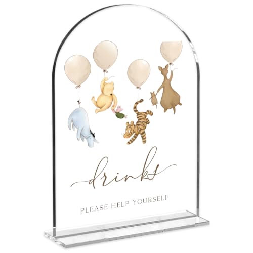 Cute Bear Baby Shower Sign Decor Arch Acrylic 5x7 Inch Sign 01 | Cute Bear Centerpieces Baby Shower & Event Gift Stations Dessert Table Decor - color: BDrinks1