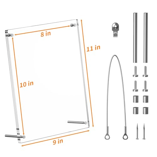AITEE 8x10 Acrylic Picture Frames 2 Pack, Clear Desk Picture Frames with Stand, Modern Frameless Floating Frames Lucite Transparent Square Cubes Frame for Wall & Desktop Display Gift for Home Office - size: 8 x10