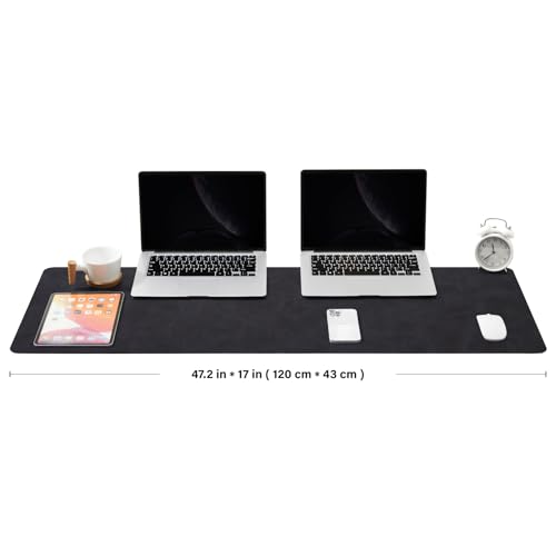 Distressed Leather Desk Mat - Non-Slip PU Desk Pad for Office and Home - Desk Organization and Accessories - Ideal for Large Mouse Pad and Desk Mats on Top of Desks(Charcoal Black,47.2"x 17") - color: Charcoal Black, size: 47" x 17"