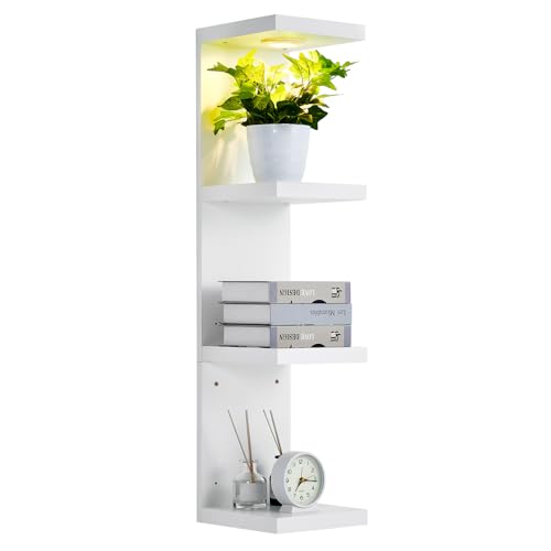 LinTimes 4-Tier LED Wall Shelf with Remote Control, White Floating Shelves Unit, Wall Mounted Display Storage - size: 4 Tier