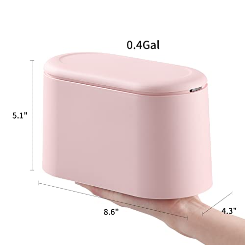 SUBEKYU 0.5 Gal Mini Countertop Trash Can with Lid for Desktop, Small Garbage Can for Office, Tiny Wastebasket,Pink - color: Pink 0.5 Gal with Lid