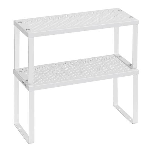SONGMICS Spice Racks, Set of 2 Metal Cabinet Shelf Organizers, Countertop Organizers, Shelf Risers, Stackable, Expandable, White UKCS003W01 - color: White, size: 5.5"D x 12.6"W x 6.1"H + 5.1"D x 12.6"W x 5.4"H