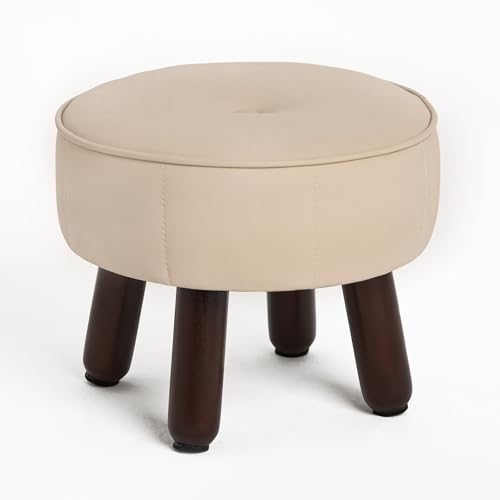 oakvivo 13in Small Foot Stool Ottoman, Round Faux Leather Foot Rest for Couch, Under Desk Pouf Footstool Footrest with Non-Skid Rubber Legs for Ling Room, Bedroom, 13''L x 13''W x 10.2''H, Beige - color: Beige
