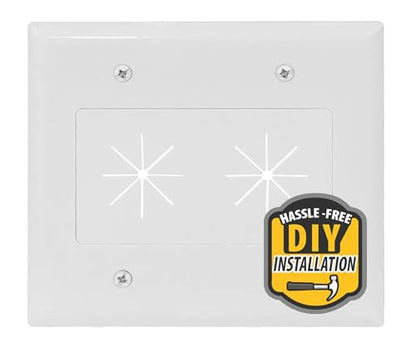 DATA COMM Electronics 45-0015-UWH 2-Gang Cable Plate with Flexible Opening - Ultra White - color: Ultra-White, size: 2 Gang, style: Split Style