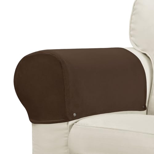Velvet Armrest Covers for Chairs and Sofas Soft Stretch Couch Arm Cover Set of 2 Non Slip Sofa Armrest Slipcover Furniture Protector for Sofa, Couch, Armchair, Recliner, Coffee - color: Coffee