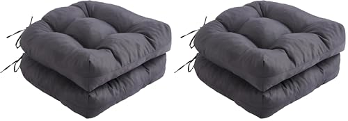 IPYNBAP Outdoor Chair Cushions Set of 2, Patio Chair Cushions with Ties, 17x17+4” Tufted Outdoor Seat Cushions, Waterproof Patio Furniture Cushions, Outdoor Dining Chair Pads, Dark Grey (Pack of 2) - color: Dark Grey, size: 17*17+4”/2pcs (Pack of 2)