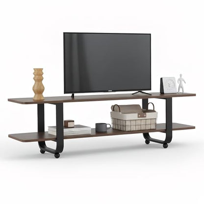 Tiita Bamboo TV Stand with Storage for TV up to 65 inch, Bamboo Rattan TV Console Entertainment Center with 2 Open Shelf, Mid Century Modern Media Console for Living Room, Bedroom - color: Grey
