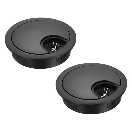 MECCANIXITY 2 Pcs Desk Grommet 2.1 Inch, Zinc Alloy Round Desk Hole Cover Wire Cable Cord Organizer for Home Office Computer Table Cables, 53mm, Black - color: Black, size: 2.1 Inch/53mm