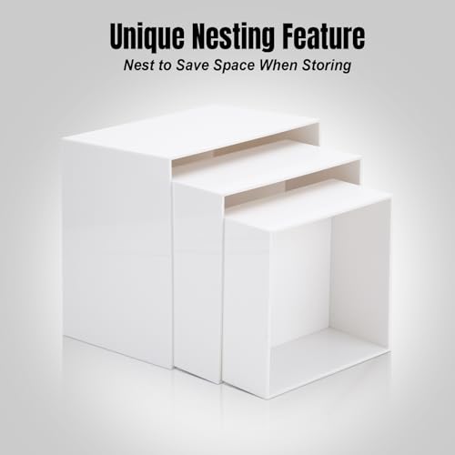 Clisela 3pcs Acrylic Cube Display Stands Box Risers White 6" 7" 8" | Food Risers for Buffet Table w/Hollow Bottoms, Decorative Display Stand Shelf for Dessert Collectibles Jewelry Figures Show - size: (6,7,8)"- White