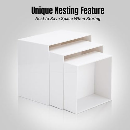 Clisela 3pcs Acrylic Cube Display Stands Box Risers White 6" 7" 8" | Food Risers for Buffet Table w/Hollow Bottoms, Decorative Display Stand Shelf for Dessert Collectibles Jewelry Figures Show - size: (6,7,8)"- White