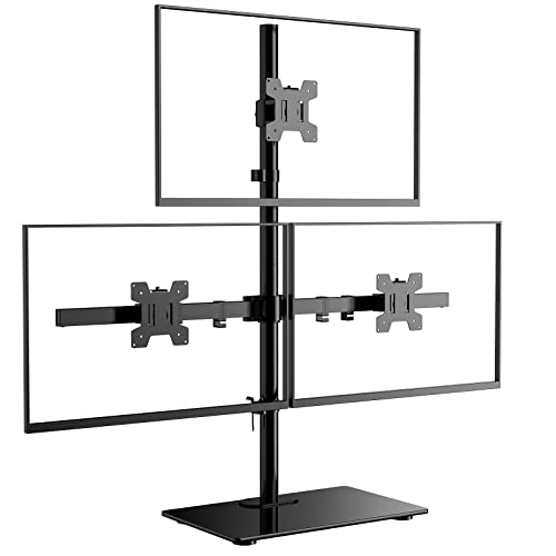 WALI Triple Monitor Stand, Height Adjustable Free-Standing Monitor Desk Mount, fits 3 Computer Screens up to 27 Inch, Holds up to 22lbs per Arm (GMF003) - size: Triple, style: Glass Free Stand