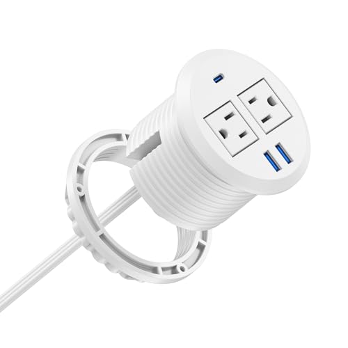 Jgstkcity 2-in-1 Desktop Power Grommet with USB-C Output, 125V, 12A, 2 AC Outlets, 3 USB Charging Ports, White - color: White, size: 1 PCS-20W USB Port
