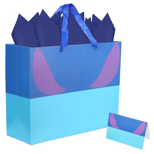 Mprocen Cartoon Animation Party Gift Bags Blue Pink Hawaii Candy Bags Set with Tissue Paper Greeting Birthday Cards for Party Favor Baby Shower Holiday Supplies - color: Themed 3