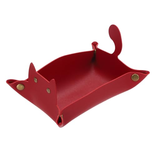 uxcell Leather Valet Tray, Folding Jewelry Tray Organizer Travel Dish Plate Desk Organizer for Women and Men Storage Jewelry Keys Wallet Coin, Wine Red - color: Wine Red