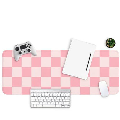 MAY FLOWER Gaming Mouse pad, Large Laptop Mousepad, Full Keyboard Mat, Long Computer Mouse Mat for Home and Office, Anti-Slip Rubber Base, 31.5 x 11.8 Inches (Pink Checkered) - color: Pink Checkered