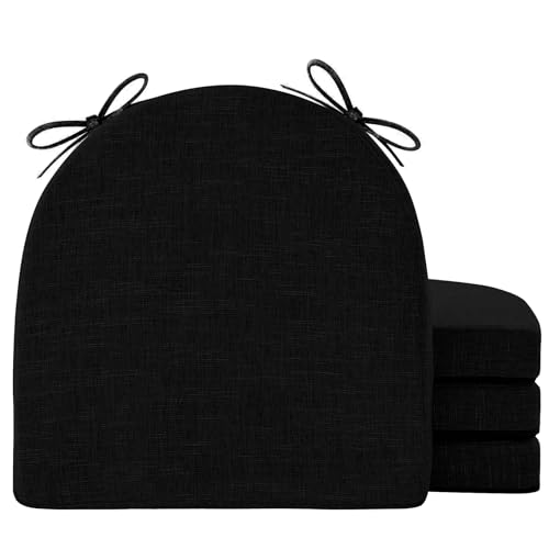 IPYNBAP Chair Cushions for Dining Chairs, Kitchen Chair Cushions, 16'' x 16'' x 2'', Non Slip Indoor Seat Cushions, Chair Pads for Dining Chairs with Ties & Removable Cover, Set of 4, Black - color: Black, size: 4 Count(Pack of 1)