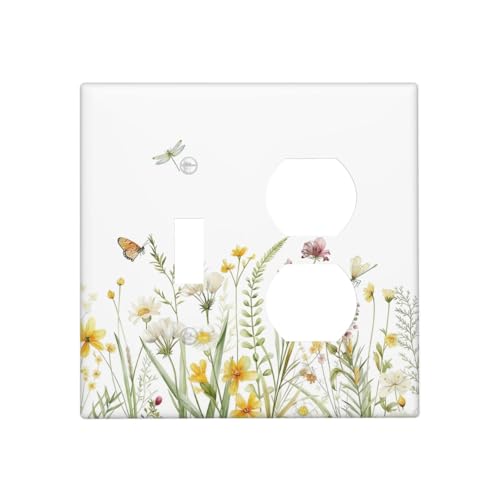 Colorful Wildflowers Dragonfly Butterfly Floral Wallplates 1 Toggle 1 Duplex Switch Plate Electrical GFCI Faceplate Decorative Light Switch Covers for Bedroom Living Room Decor - color: Colorful Wildflowers Dragonfly Butterfly Floral, size: 1 Toggle 1 Dup