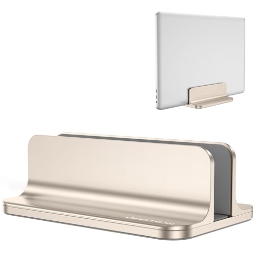 OMOTON Vertical Laptop Stand Holder, Desktop Aluminum Stand for MacBook with Adjustable Dock Size, Fits All MacBook, Surface, Chromebook and Gaming Laptops (Up to 17.3 inches), Starlight - color: Starlight
