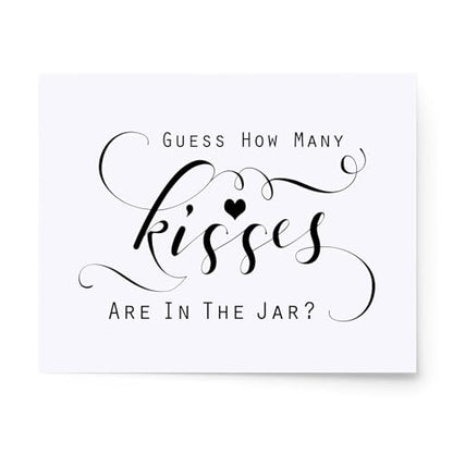 Bridal Shower Guess How Many Kisses are in the Jar Sign, 8x10 Unframed Art Print, Bridal Shower Game Sign, Kisses Jar Guessing Game Decor, Black and White Party Table Sign