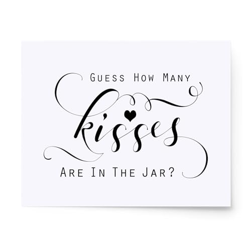 Bridal Shower Guess How Many Kisses are in the Jar Sign, 8x10 Unframed Art Print, Bridal Shower Game Sign, Kisses Jar Guessing Game Decor, Black and White Party Table Sign