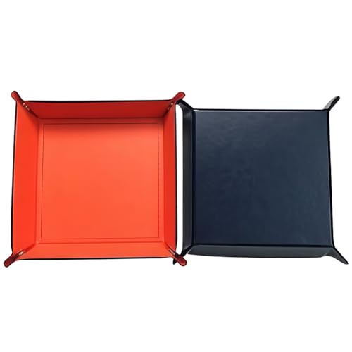 Valet Tray Desktop Storage Organizer – Vegan Leather Catchall Bedside Vanity Tray Nightstand Caddy Holder for Remote Controller, Watch, Keys, Phone, Wallet, Coin, Jewelry (Orange/Black) - color: Orange / Black