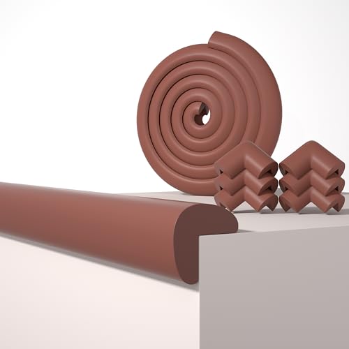6.56FT L-Shape Baby Corner Protector Guards, Pre-Taped, 0.47''Thick | Edge Safety Bumpers for Furniture & Sharp Table Corners, with 6 Corners, Waterproof Soft Foam Adhesive Guard Cushion, Brown - color: Coffee Brown, size: 0.47''Th (6.56ft)