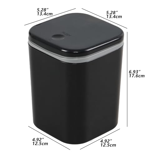 Gloreen 0.5 Gallon Mini Desktop Trash Can, Tiny Plastic ‎Garbage Can with Push Button Lid, Black