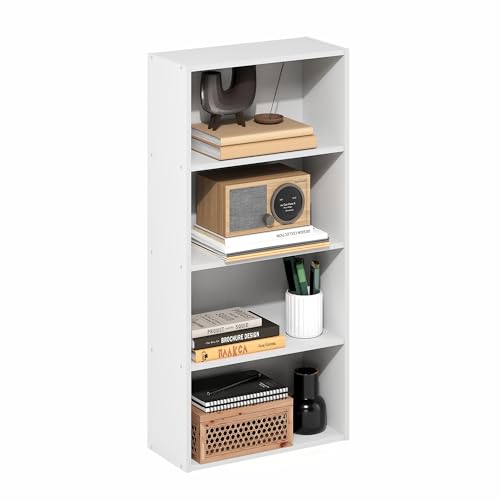 Furinno Basic Book Shelf, 4-Tier Bookcase with Open Shelf, Bookshelf, Cube Storage Organizer, 7 x 17 x 35, for Living Room, Bedroom, Home Office, White - color: White, size: 4-Tier, 7 x 17 x 35