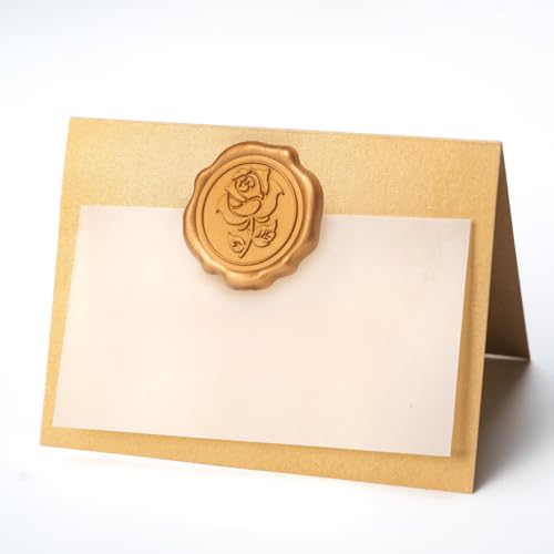 25 Pack Name Cards for Table Setting, Printable Place Cards with Antique Gold Rose Wax Seal Sticker for Wedding, Table Tent Card Stock Decor for Party, Dinner, Home(Pearlized Champagne Gold) - color: Pearlized Champagne Gold