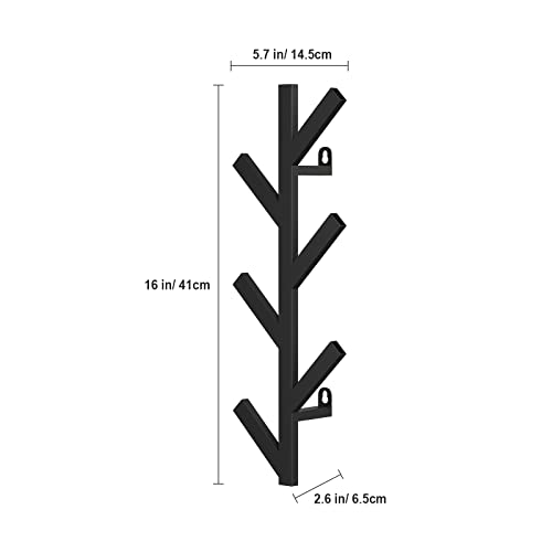 RRG Vertical Coat Rack Wall Mounted 16 Inch, Metal Vertical Hat Rack for Wall, Modern Coat Rack Tree for Hats, Jackets, Bags, Entryway Bedroom (Height 16") - color: Black