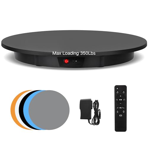 JAYEGT Motorized Rotating Display Stand, 350Lbs Load，360 Degree Electric Rotating Potography Turntable for Products Display，Live Show， Remote Control +5 Colors Backgrounds (Black/23.6Inch/Wired) - color: Black, size: 23.6Inch