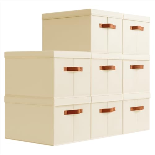 Homsorout Storage Bins with Lids - Large Fabric Closet Bins with Lid, 8 Pack Clothes Organizers and Storage, Collapsible Stackable Cube Basket for Home, Office, Dorm, Beige - color: Beige, size: XL(8-Pack)