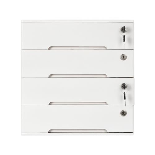 Wooden Desk Organizer with Drawers & Lock, Desktop Countertop Storage Cabinet Lockable Home Office Supplies File Tabletop Organizing Unit (4 Drawer - Modern White) - style: 4 Drawer - Modern White