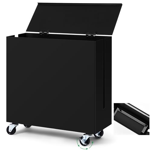 Briwooody Extra Large Cable Management Box with Caster Wheels Adjustable Cord Hider Box for Power Strip Metal Router Hider Organizer Surge Protector Storage Organizer for Office, Home(Black) - color: Black